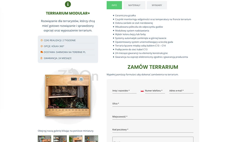 Terraria ZoOne - strona internetowa - formularz zamówienia